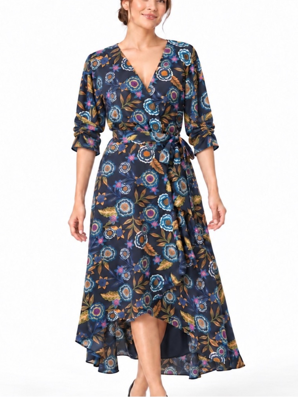 Eliza J Navy Floral High Low Belted Maxi Dress Size 14